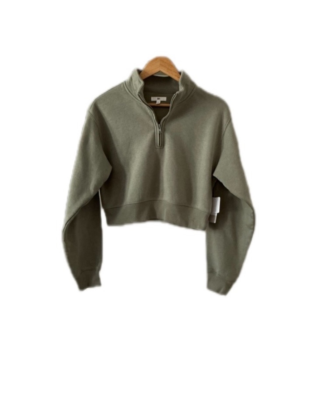 Nordstrom BP Cropped Quarter-Zip Pullover Sweatshirt - Olive Green NWT S